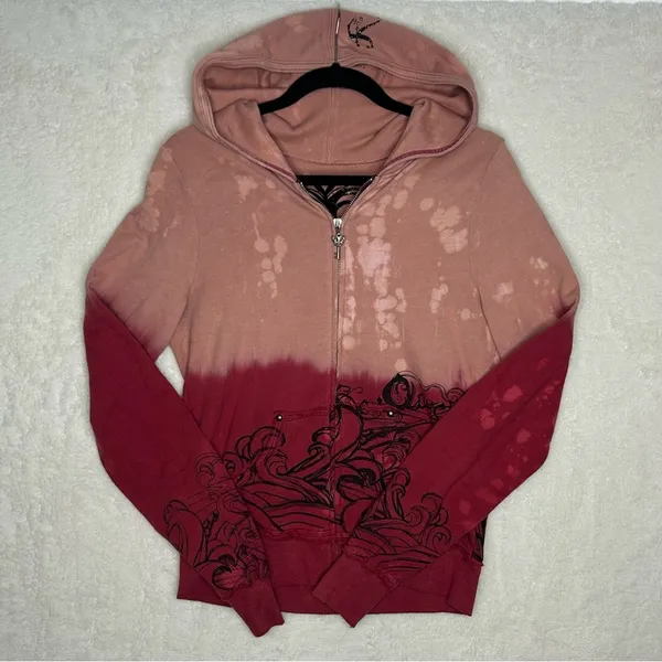 Key Closet Hoodie Dipped Tie Dye Full Zip Hooded Sweater Studded Y2K Grunge 2003 - Image 2
