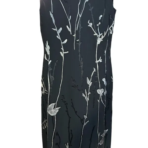 Casual Corner VTG Shift Dress Black Floral Sleeveless Maxi/Ankle SZ 12 Sheer - Image 9