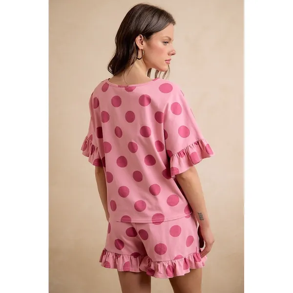 BiBi Polka Dots Printed Ruffled Detail Top And Shorts Set -‎ Blush/Pink - Medium - Image 3