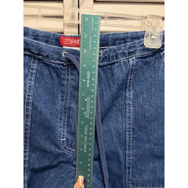 Esprit‎ Wide Leg Pull On Denim Jeans Tie Waist Size M Mid Rise Logo Pockets - Image 2