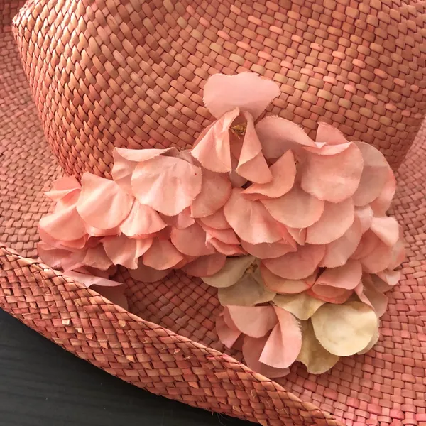 Vintage Liz Claiborne Pink Straw Cowboy Hat with Floral Flower Accent - Image 3