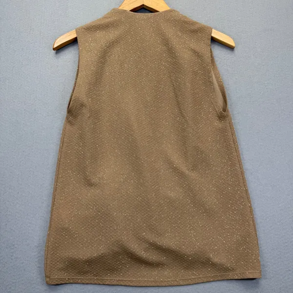 Alice + Olivia Gold‎ Metallic Shimmer Wrap Front Sleeveless Blouse Taupe XS - Image 9