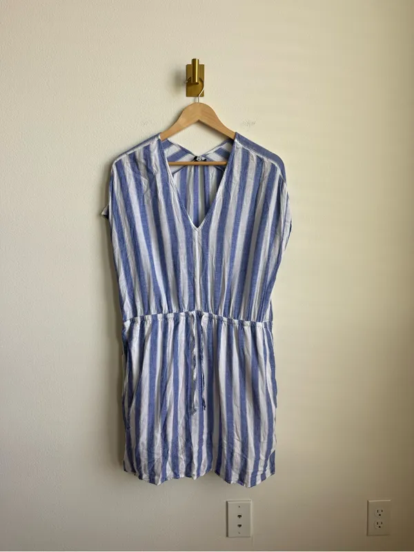 Rails Wren Pacifica Stripe Linen Blend Kaftan Dress Blue White Size Medium - Image 5