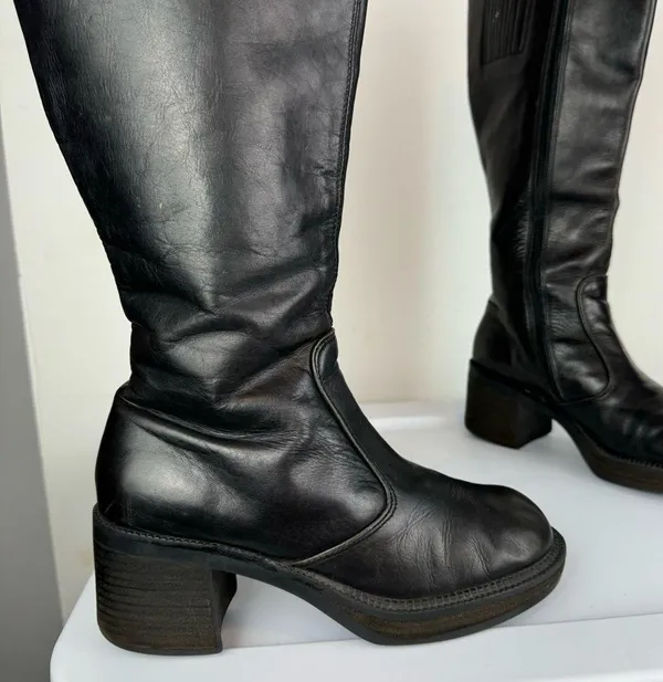 Vtg Y2K Harley Davidson Black Leather Tall Pavement Boots Sz 7.5 Chunky Moto - Image 5
