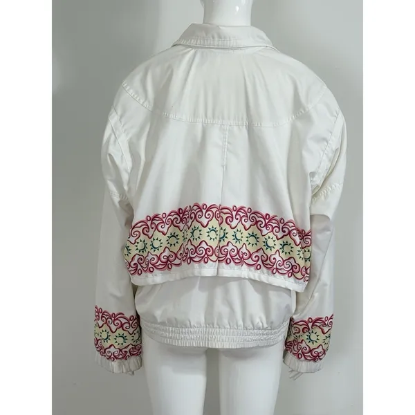 Vintage 90s Nike White Track Jacket Women’s Aztec Sun Embroidered Windbreaker S - Image 2