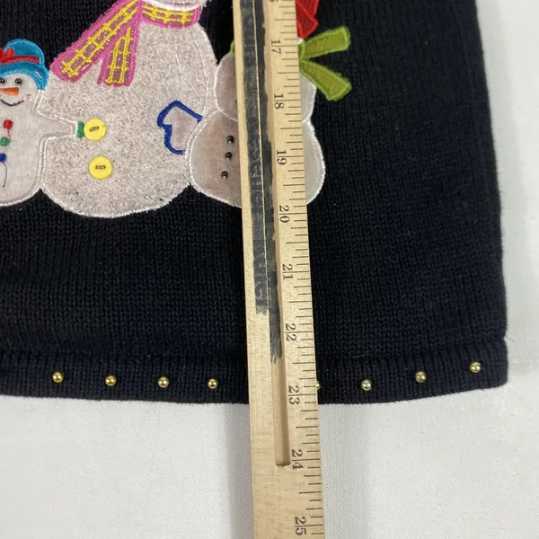 CB Career Sweater‎ Vest Womens Large Black Snowman Plaid Collar Ugly Christmas - Image 7