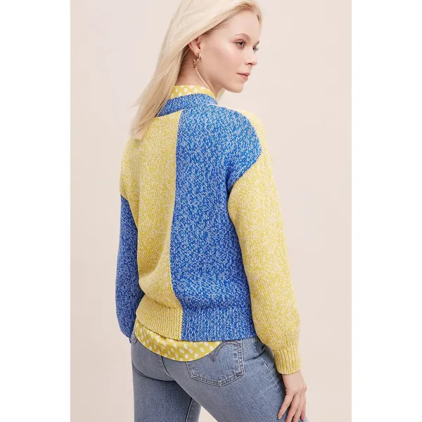 Anthropologie Chinti & Parker Colourblocked‎ Jumper Sweater Blue Yellow Small - Image 4