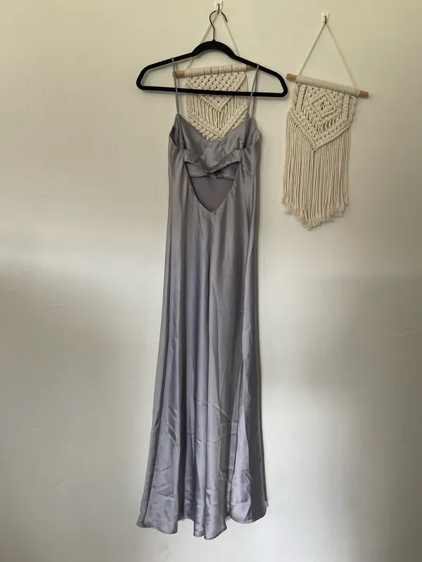 Zara Silver Satin Effect Cut Out Back Midi Dress - Image 4