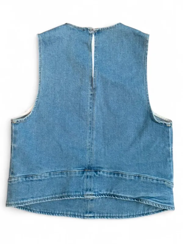 Lulus NWT Medium Wash Denim Sleeveless Crop Top Slit Back XS - Image 5