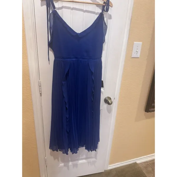 Lulus Never a Dull Moment Royal Blue Tie-Strap Pleated Midi Dress SIZE L - Image 4