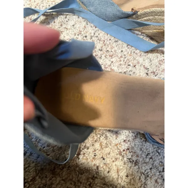 Old Navy Womens Size 8 Chambray Espadrille Wedge Shoes Ankle Ribbon Ties Sandals - Image 5
