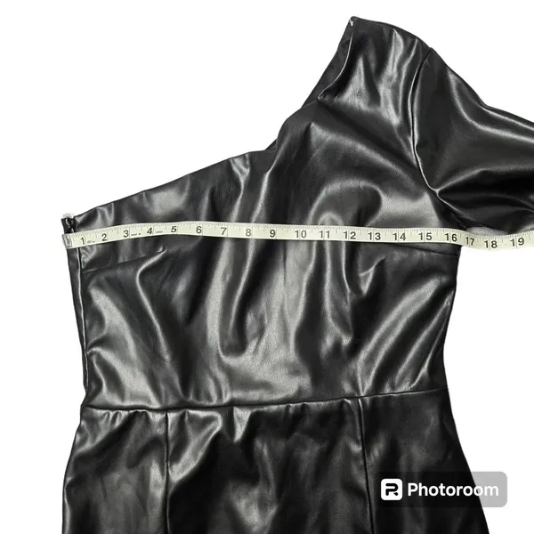 Lulus Highly Favored‎ Black Vegan Leather One-Shoulder Mini Dress - Image 7