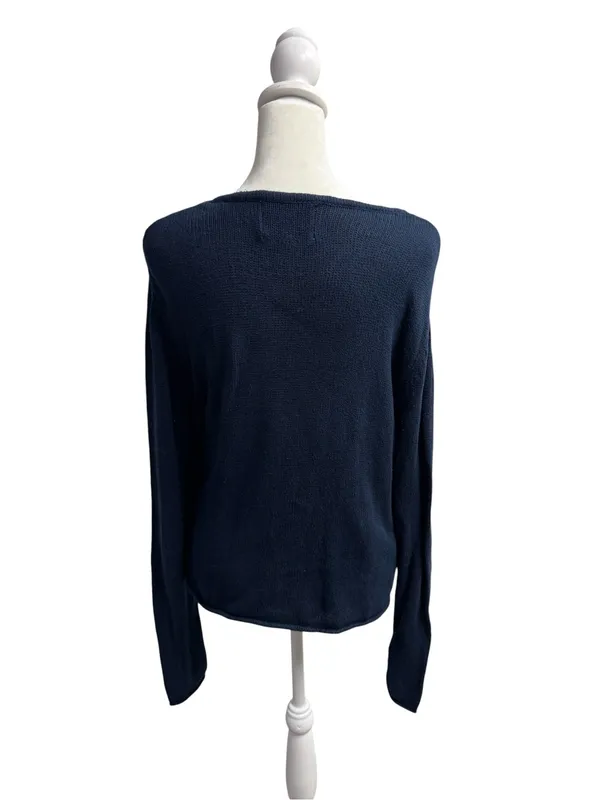 Pearls & Camo Palm Beach Long Sleeve Pullover Knit Sweater Blue Medium Coastal - Image 2