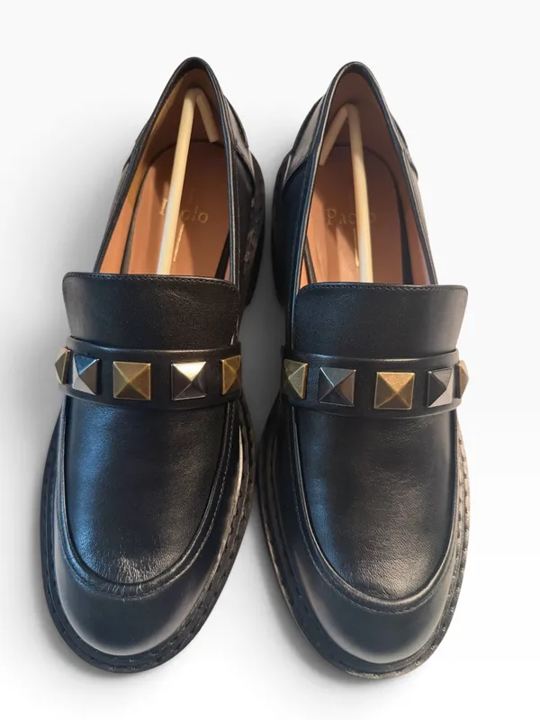 Linea Paola Black Studded Platform Leather Loafer Sz 9.5M - Image 2