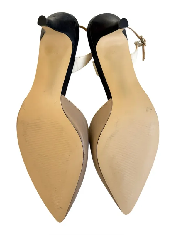 EUC Talbots Leather Slingback Heel Sandals Tan Black Ivory 7.5 Wide - Image 6