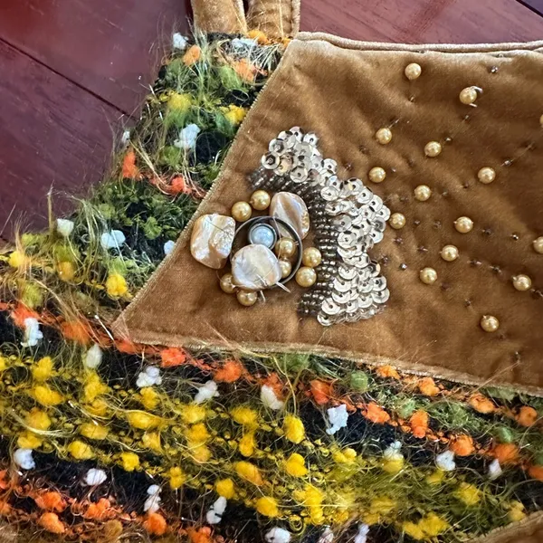 Vintage Velvet Boho Bag Beaded Embellished Crescent Moon Purse Indie Hippie Ermo - Image 5