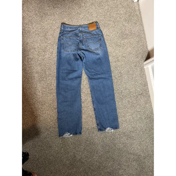 Levis Premium 501 90s Straight Leg Jeans Medium Wash Distressed W26 L30 - Image 2