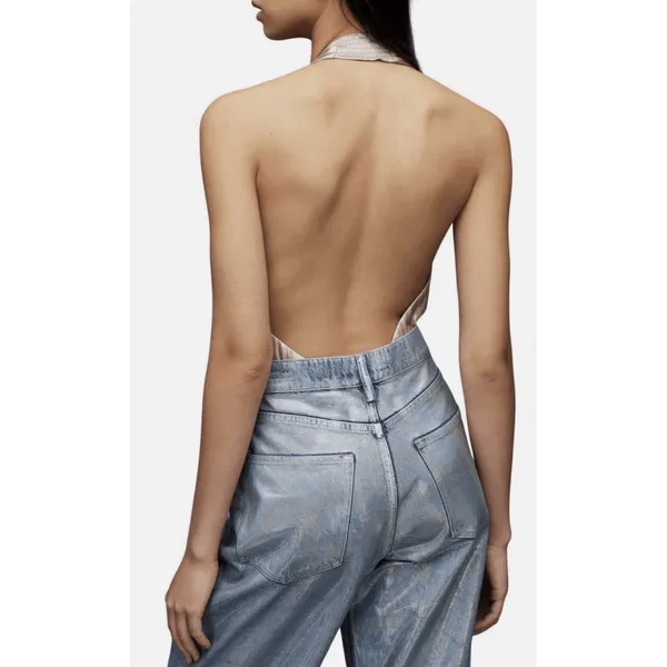 Allsaints Dora champagne bodysuit One Piece Size 10 MSRP‎ $169 Metallic Halter - Image 3