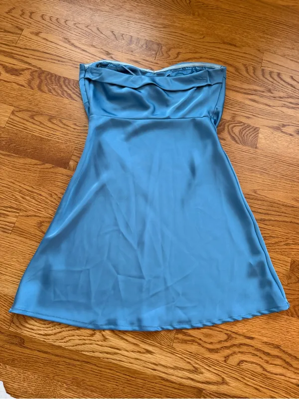 Hello Molly Strapless Satin Mini Dress in Teal - Image 2