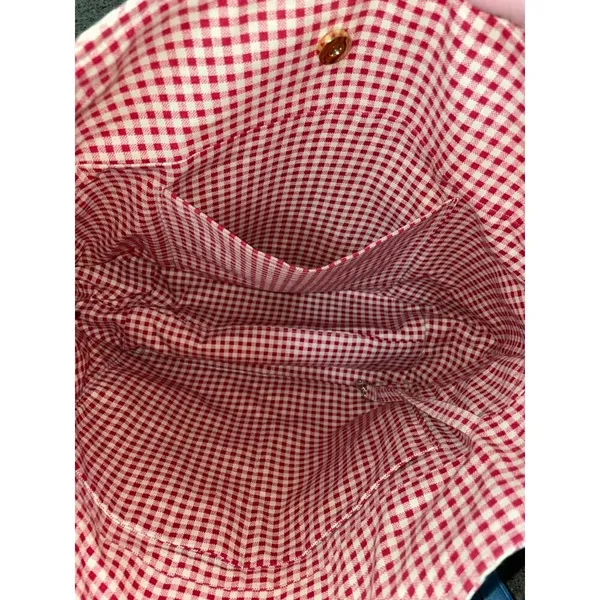 Fabric Tote Used Striped Paisley Gingham Red Beige Excellent Condition - Image 8
