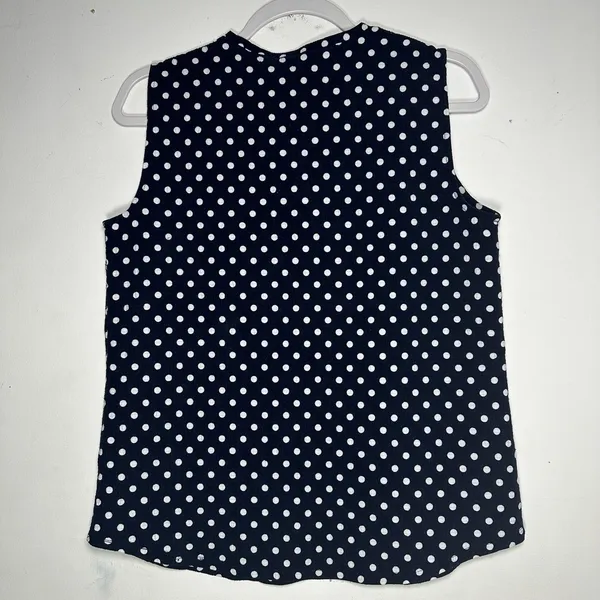 Adrianna Papell Womens Navy Blue White Polka‎ Dot V-Neck Sleeveless Blouse Small - Image 2