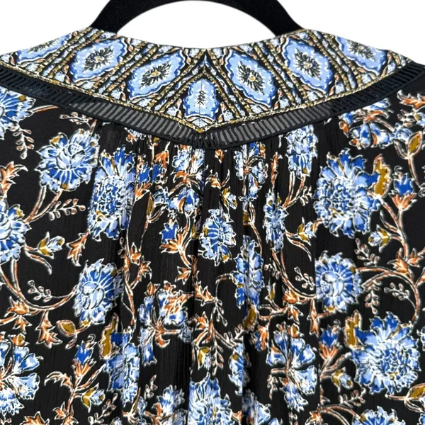 Free People Moonlight Dance Floral Bell Sleeve Boho Tunic Top Blue Size‎ Small - Image 8