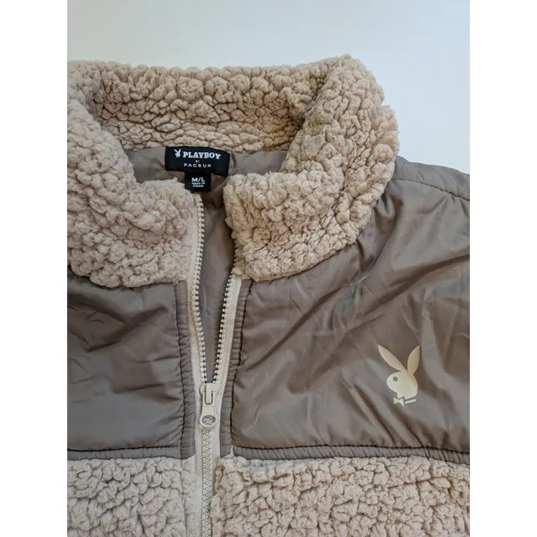 PacSun x Playboy Womens Sherpa Cropped Full Zip Jacket Sz M/L Gorp Chunky Y2K - Image 6