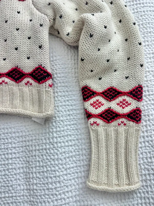 heart print wool knit cropped sweater - Image 3