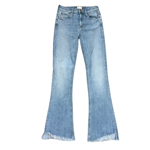 Mother High Waisted Runaway Step Fray Kick Flare Jean Kiss and Make Up Blue 24 - Image 2