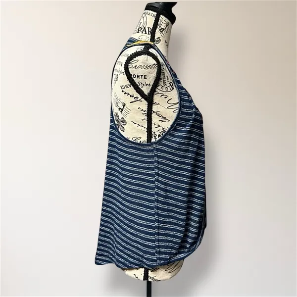 Free People XS Blue Striped Embroidered Faux Wrap‎ Tank Boho Floral Top Festival - Image 4