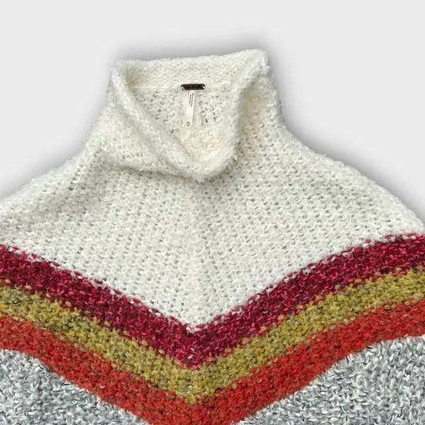 Free People Turn Around Chunky Knit Tunic Sweater Orange Ivory XS Boho Cozycore - Image 9