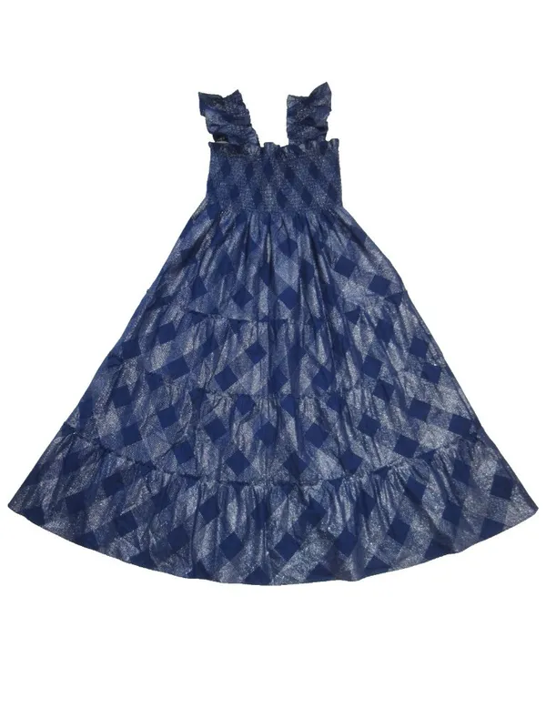 NWT Hill House Ellie Nap in Navy Glitter Check Plaid Smocked Midi Dress L - Image 5