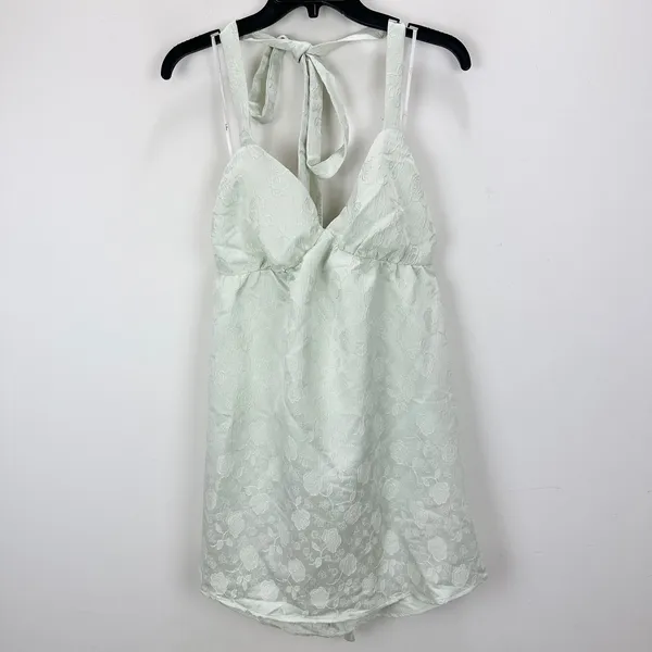 Lulus Precious Allure Light Sage Green Jacquard Tie-Strap Mini Dress Large NWT - Image 5