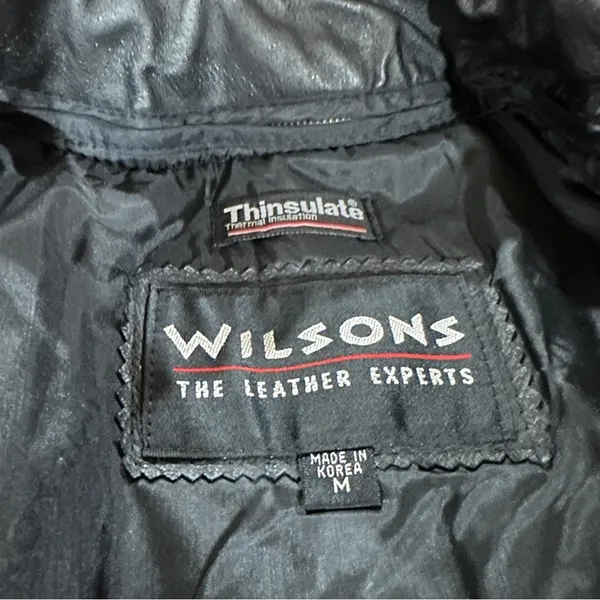 Vintage 80s Wilsons Black Leather Paisley Print Long Sleeve Coat‎ Size M - Image 7