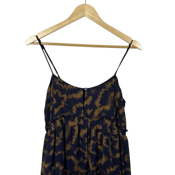 Urban Outfitters Rory Printed Chiffon Tiered Ruffle Mini Dress Navy/Tan Size M - Image 5