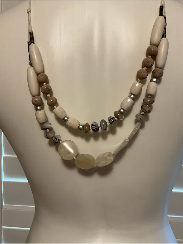 J. Jill Three-Strand Beaded Necklace in Cream and Brown - Image 2
