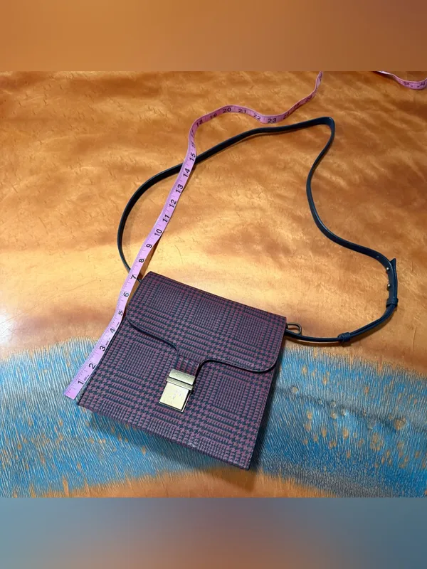 Vintage Brooks Brothers Red Fleece Crossbody bag houndstooth plaid - Image 5