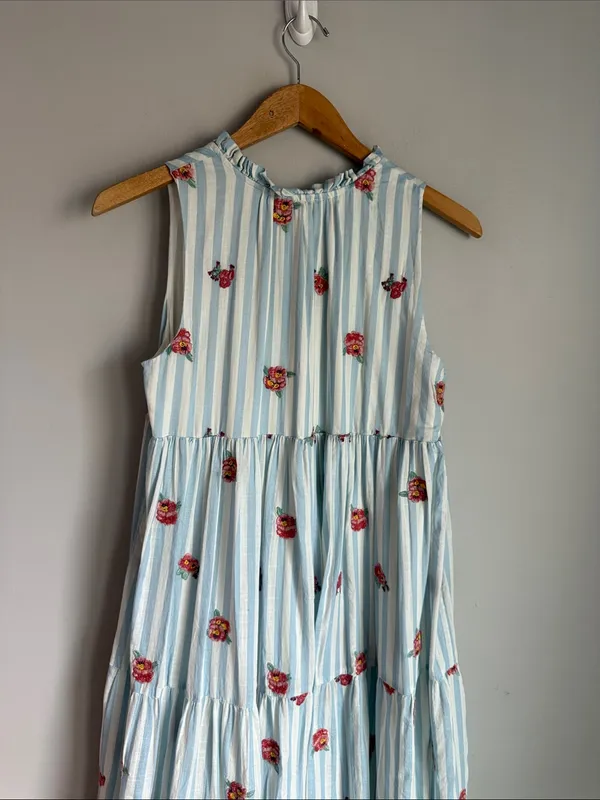Sézane Blue Stripe Floral Tiered Maxi Dress Far36/US4 - Image 8