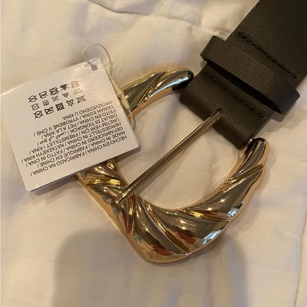 Zara Black Leather Belt with Gold Sculpted Buckle - Image 2