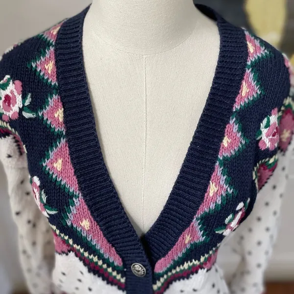 Vintage 90s Margules Cardigan Button Deep Vee Cotton Ramie S - Image 4