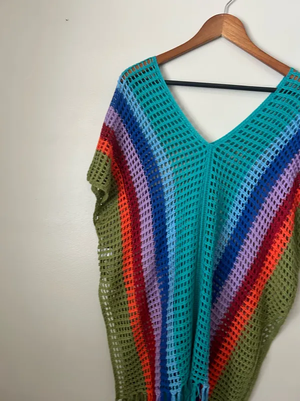 Rainbow crochet poncho shirt Multiple - Image 3