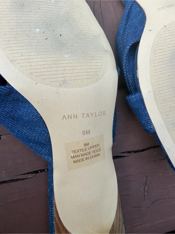 Ann Taylor Denim Blue Knotted Kitten Heel Mule Sandals Size 9 - Image 6