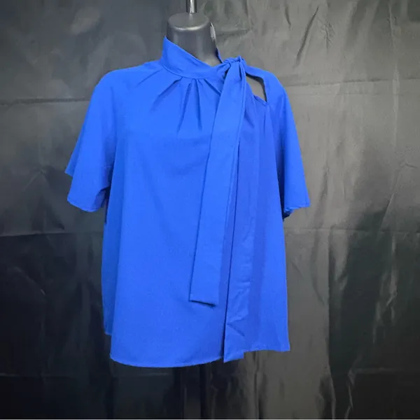 SHEIN Cobalt Blue Blouse with Tie Accent M - Image 3