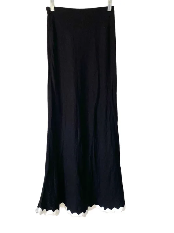 Hello Molly NWTs Black Linen Blend Maxi Skirt with White Trim size XS - Image 2