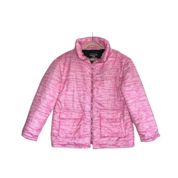 ASSHOLES LIVE FOREVER Tiger Camo Embroidery Puffer Jacket Sz M Pink Rare City - Image 4