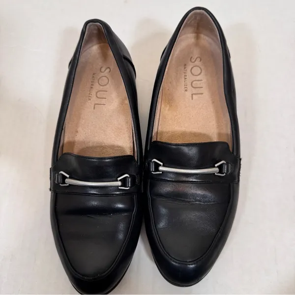 Naturalizer Soul Black Faux Leather Loafers Womens 7.5 Preppy Flats Comfort Shoe - Image 7