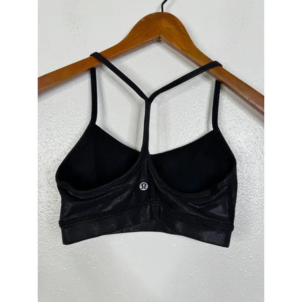 Lululemon Flow Y Bra Nulu Black Shine Metallic Foil Sports Bra Size 2 LW2DCQS - Image 2
