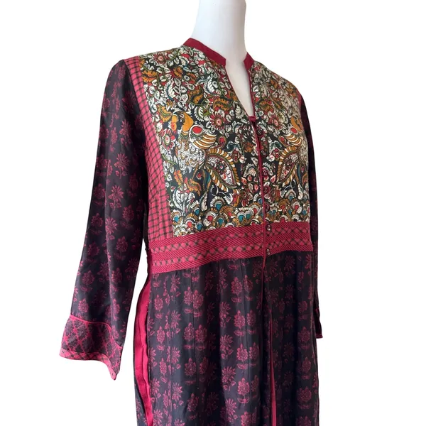 Biba Indian Printed Button Front Half Collar Long Sleeve Maxi Dress - Image 5