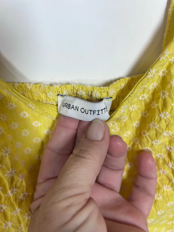 Urban Outfitters Yellow White Floral Textured Square Neck Mini Dress XS - Image 3