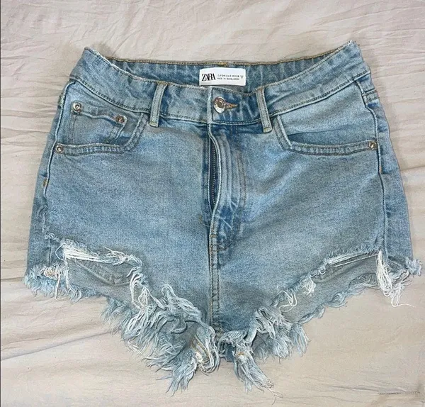Zara Blue Jean Shorts High-Waisted Distressed Size 2 - Image 3